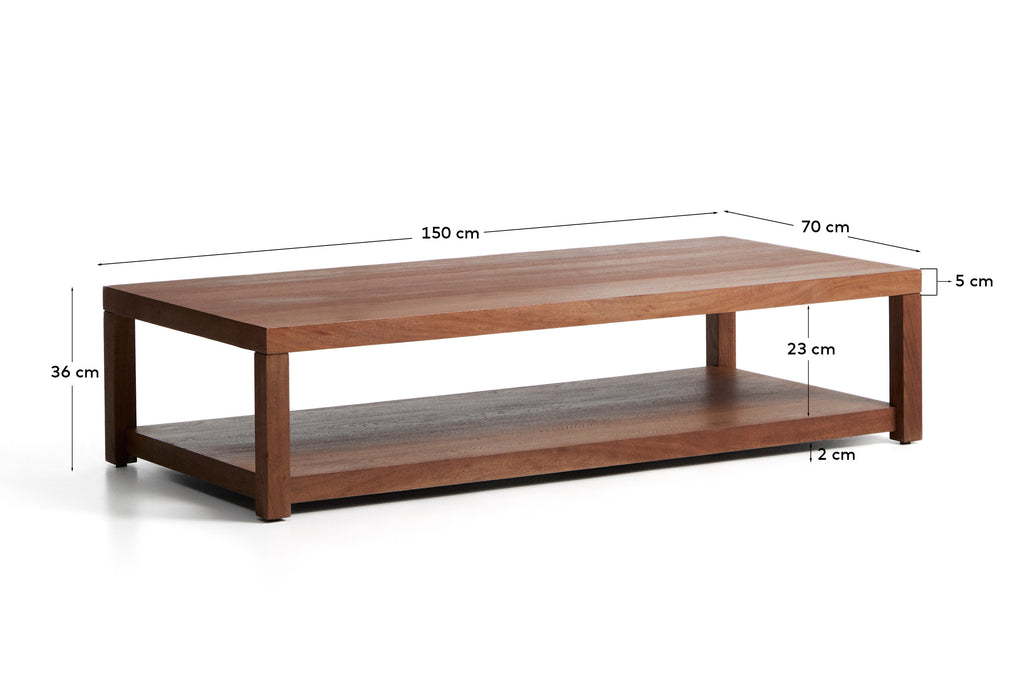 Mesa de centro Norani de madera maciza y chapa de acacia 150 x 70 cm