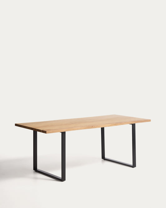 Taula Uxue de fusta massissa d’acàcia i potes d’acer negre 200 x 90 cm