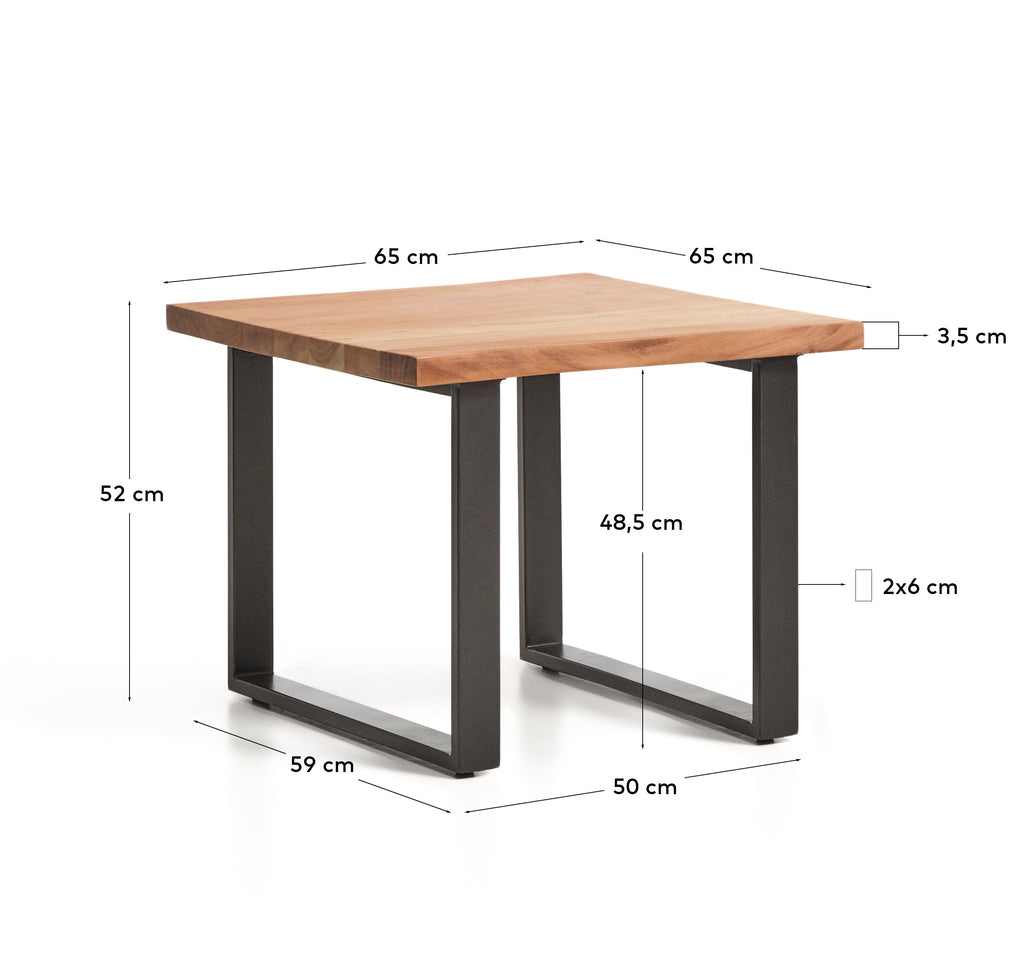 Taula auxiliar Uxue de fusta massissa d’acàcia i potes d’acer negre 65 x 65 cm