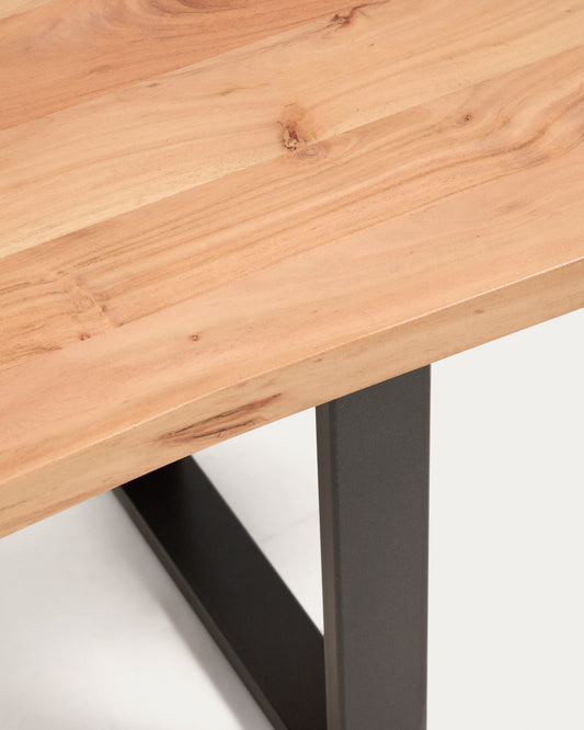 Banc Uxue de fusta massissa d’acàcia i potes d’acer negre 160 x 45 cm