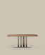 Table Melvar en placage de noyer et pieds avec base en acier inoxydable brossé 180 x 100 cm