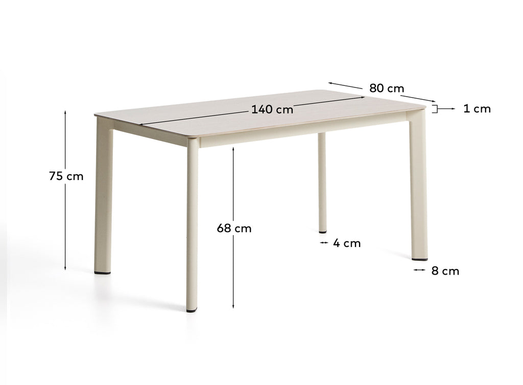 Taula Anafi de pedra sinteritzada i alumini cru 140 x 80 cm