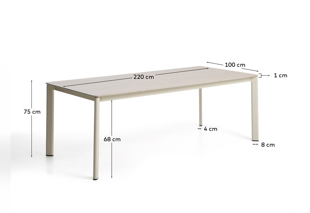 Taula Anafi de pedra sinteritzada i alumini cru 220 x 100 cm