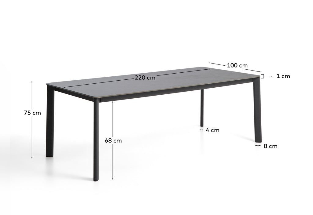 Mesa Anafi de piedra sinterizada y aluminio grafito 220 x 100 cm