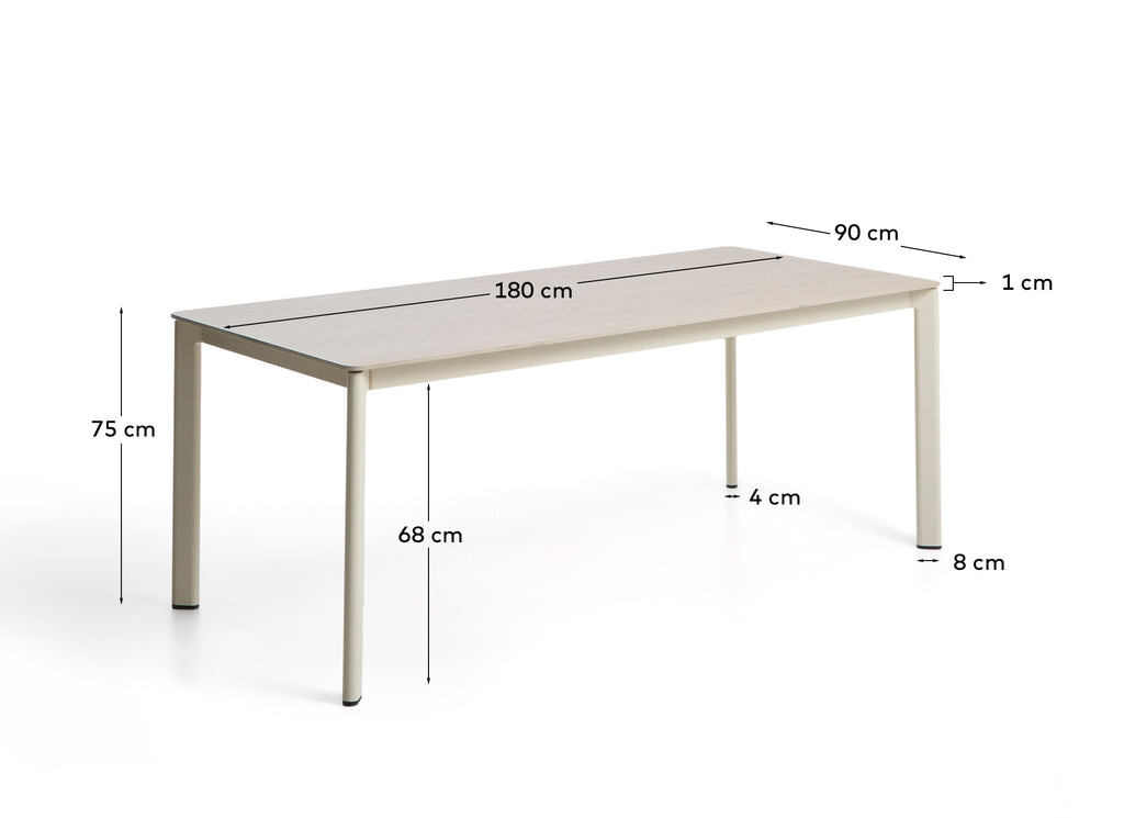 Taula Anafi de pedra sinteritzada i alumini cru 180 x 90 cm