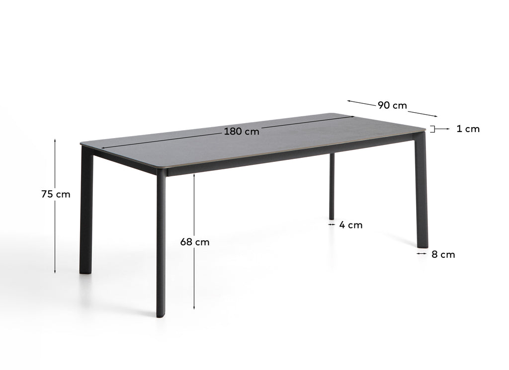 Taula Anafi de pedra sinteritzada i alumini grafit 180 x 90 cm