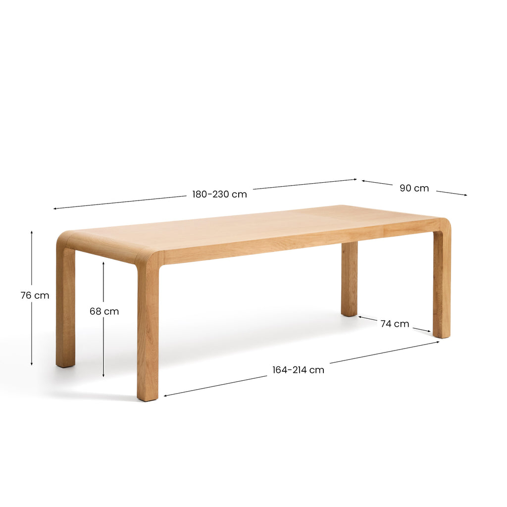 Taula extensible Erisia de fusta massissa de roure amb acabat to natural 180 (230) x 90 cm FSC 100%