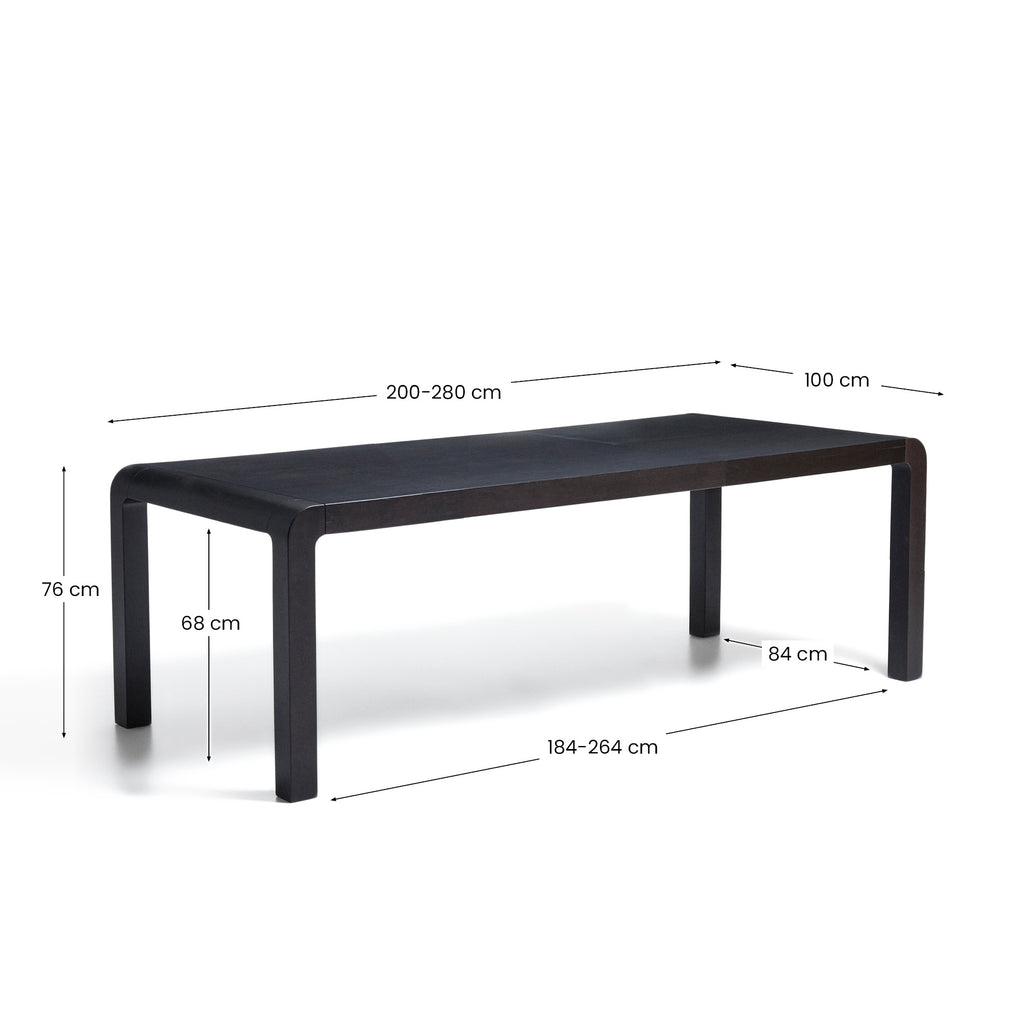 Taula extensible Erisia de fusta massissa de roure amb acabat ebonitzat 200 (280) x 100 cm FSC 100%
