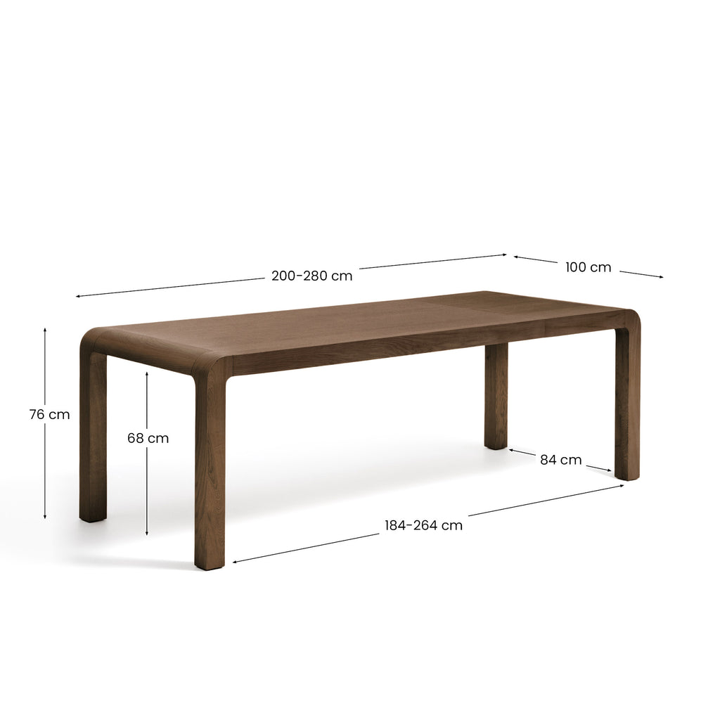 Taula extensible Erisia de fusta massissa de roure amb acabat to noguera fosc 200 (280) x 100 cm FSC 100%