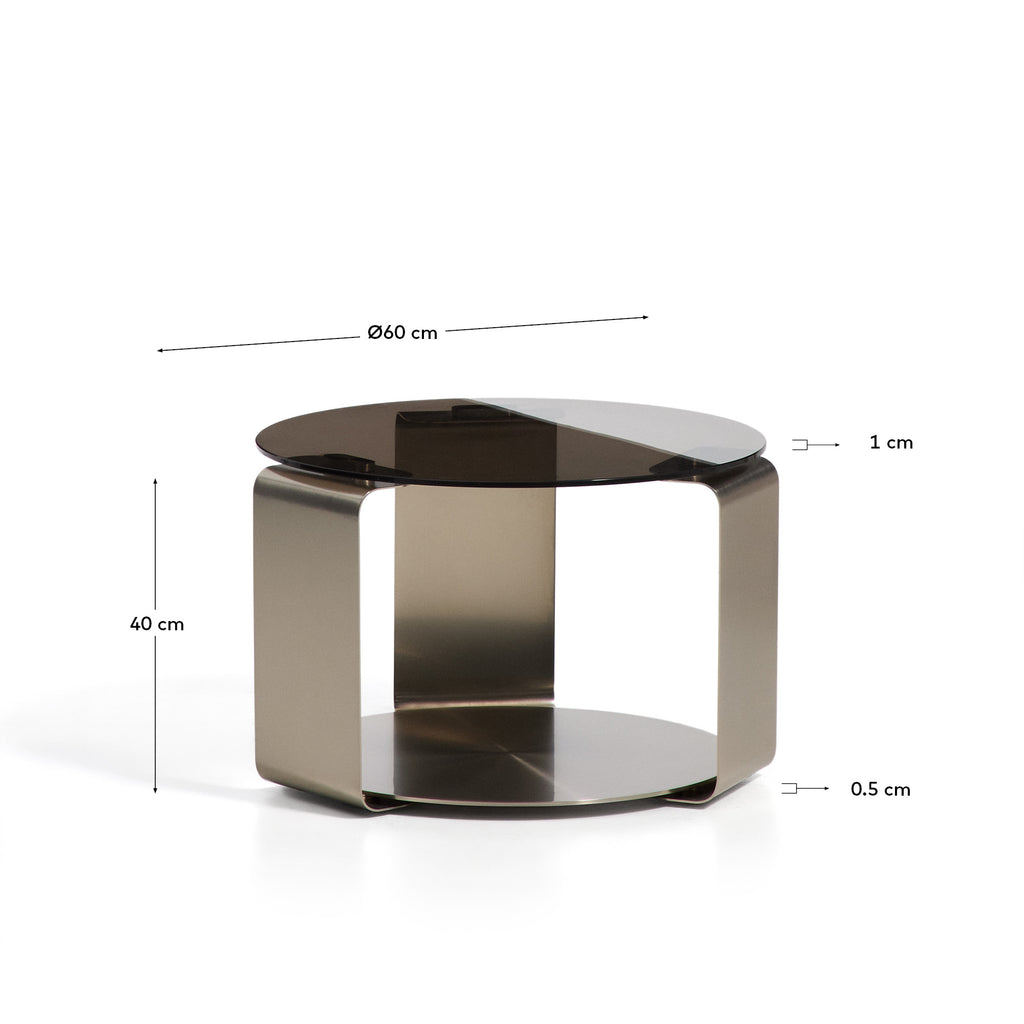 Taula de centre Dolven de vidre marró i acer raspallat Ø60 cm