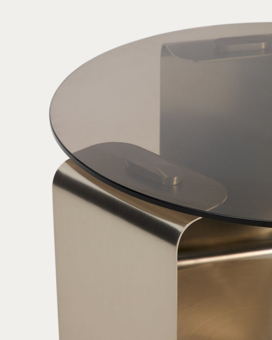 Table basse Dolven en verre marron et acier brossé Ø 60 cm