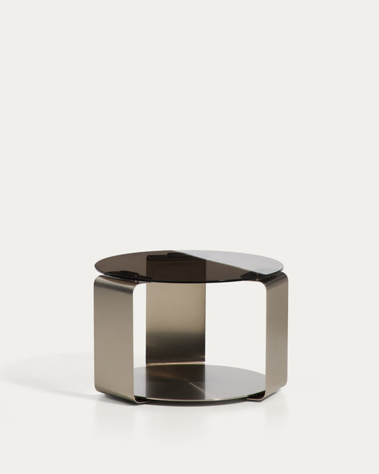 Table basse Dolven en verre marron et acier brossé Ø 60 cm