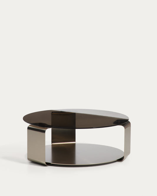 Table basse Dolven en verre marron et acier brossé Ø 80 cm
