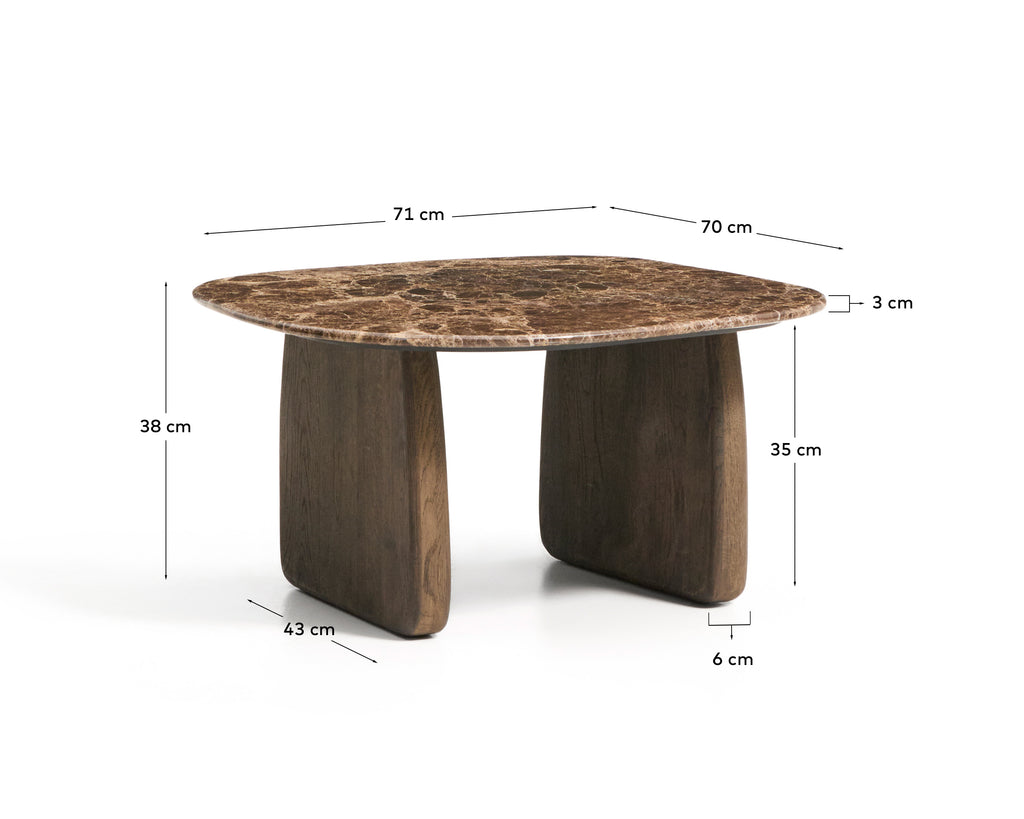 Taula auxiliar Pirita de marbre marró i potes de fusta massissa de roure amb acabat fosc 71 x 70 cm FSC 100%