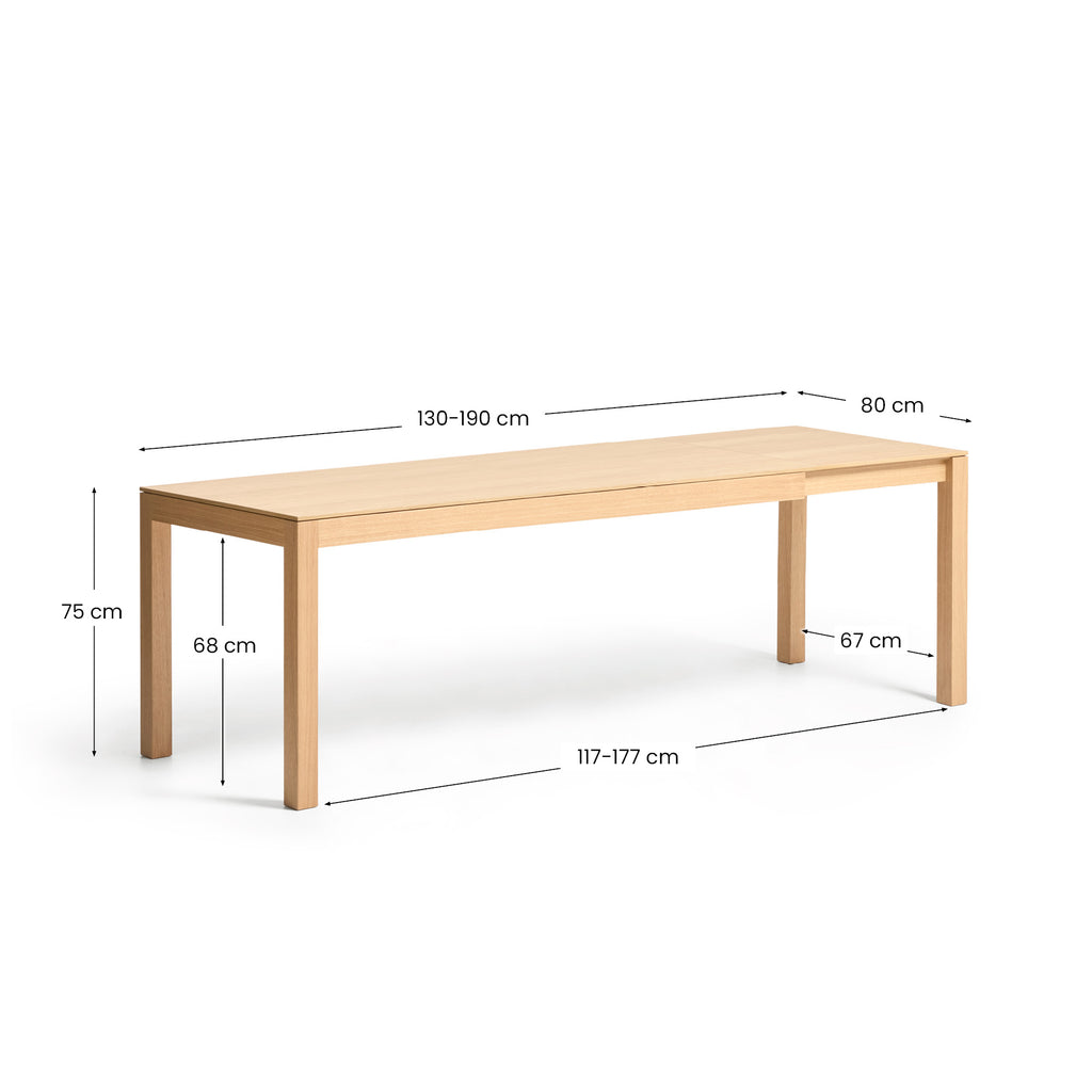 Mesa extensible Narevi en chapa de roble con acabado natural 130 (190) x 80 cm