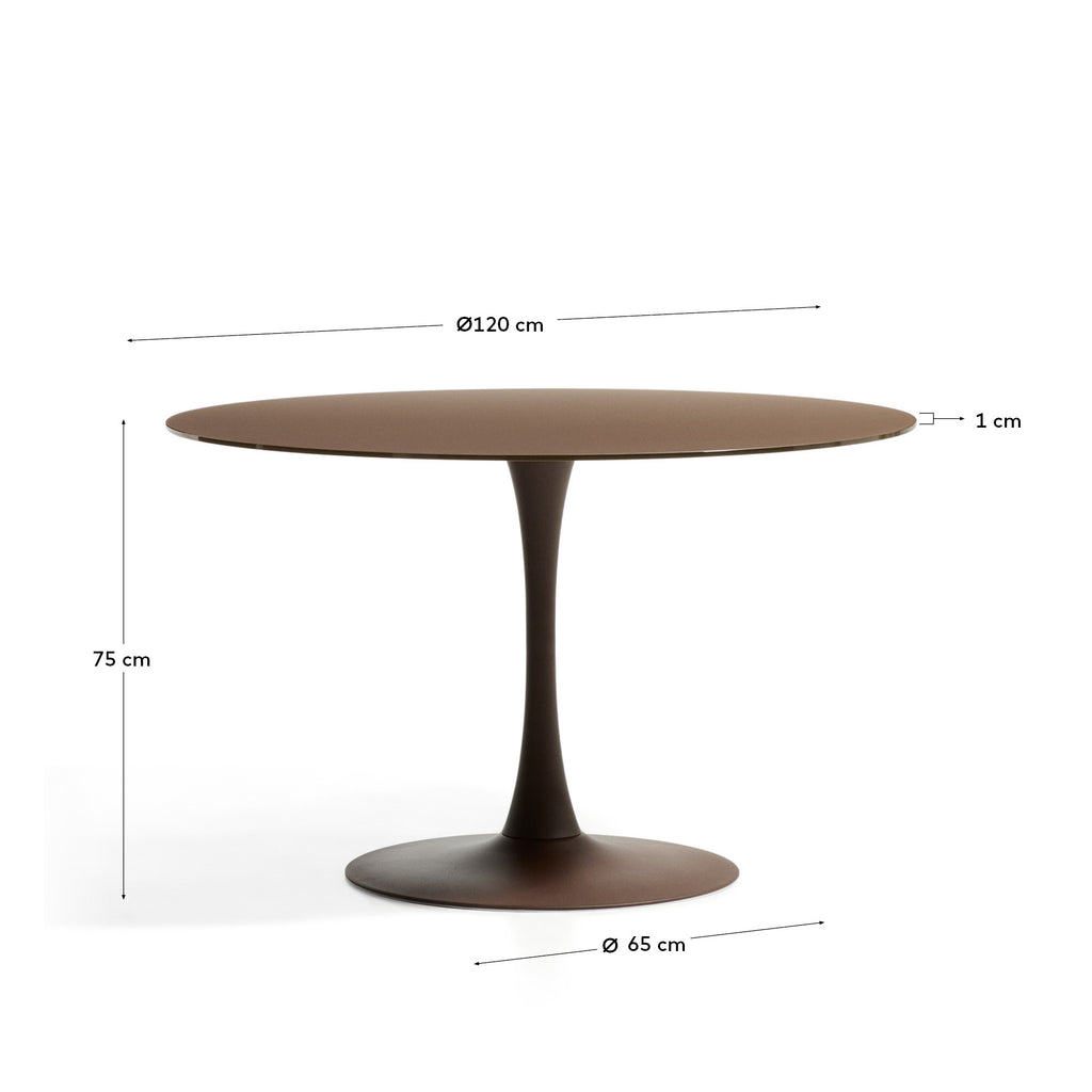 Taula Vedira de vidre i acer marró Ø120 cm