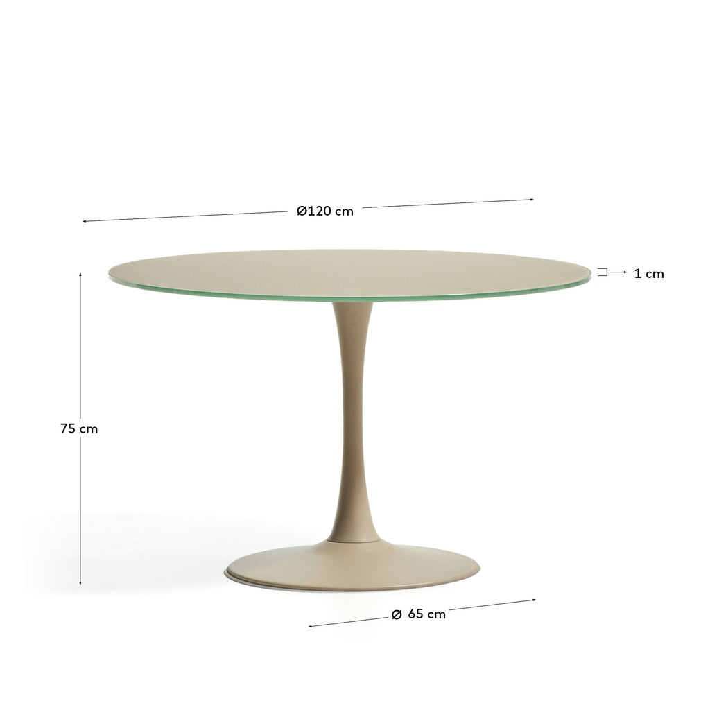 Taula Vedira de vidre i acer taupe Ø120 cm