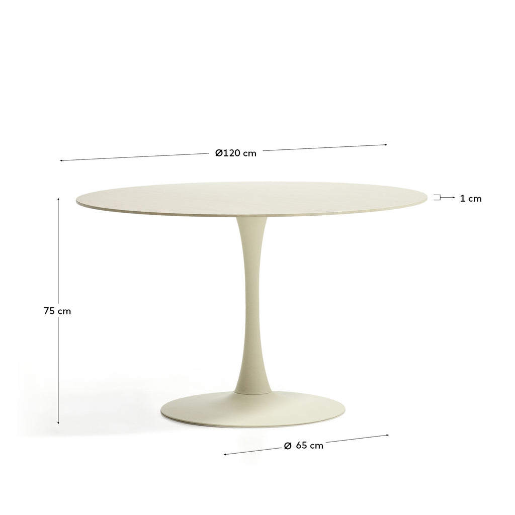 Taula Vedira de ceràmica cru i acer beix Ø120 cm