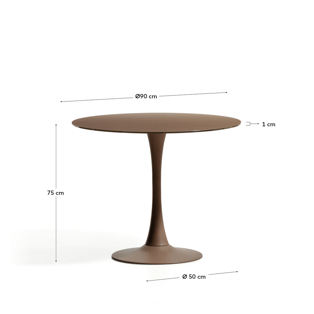 Taula Vedira de vidre i acer marró Ø90 cm