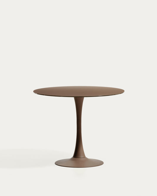 Table ronde Vedira en verre et acier marron Ø 90 cm