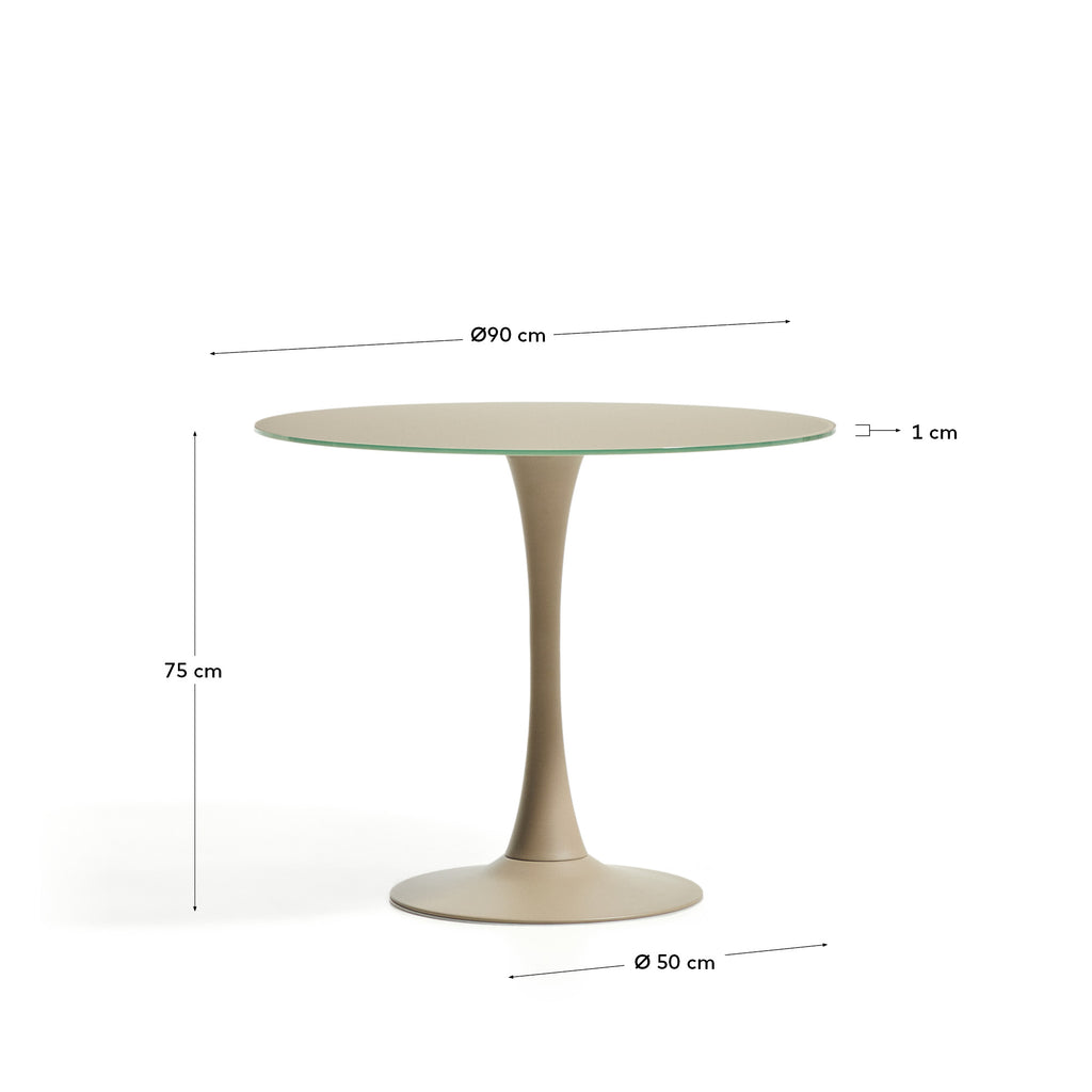 Taula Vedira de vidre i acer taupe Ø90 cm