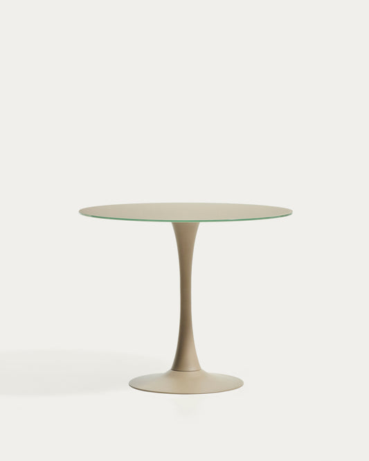 Table ronde Vedira en verre et acier taupe Ø 90 cm