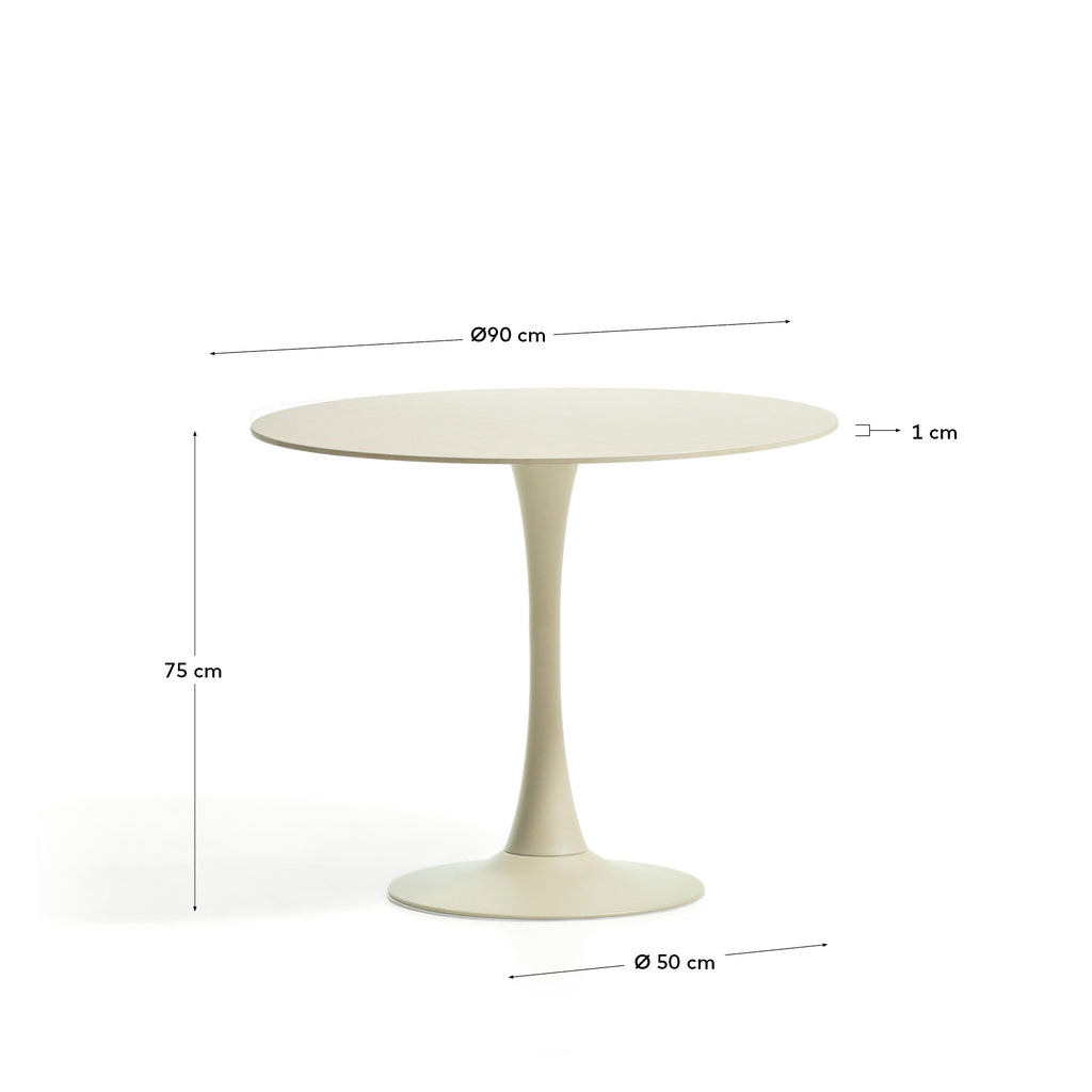 Taula Vedira de ceràmica cru i acer beix Ø90 cm