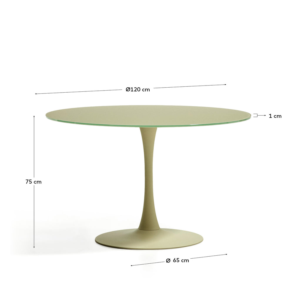 Taula Vedira de vidre i acer verd Ø120 cm