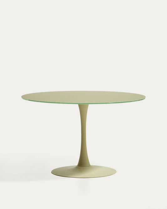 Table ronde Vedira en verre et acier vert Ø 120 cm