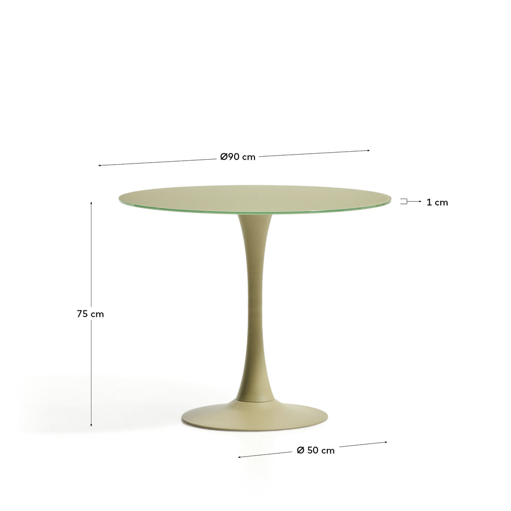 Taula Vedira de vidre i acer verd Ø90 cm