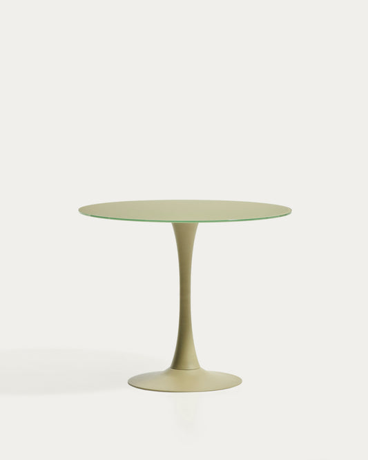 Table ronde Vedira en verre et acier vert Ø 90 cm