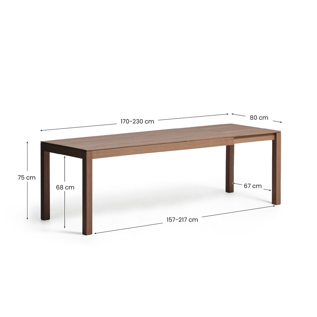 Mesa extensible Narevi en chapa de roble con acabado nogal 170 (230) x 80 cm
