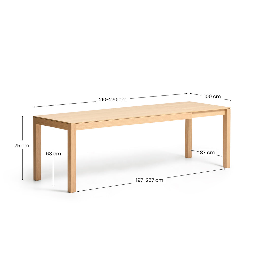 Mesa extensible Narevi en chapa de roble con acabado natural 210 (270) x 100 cm