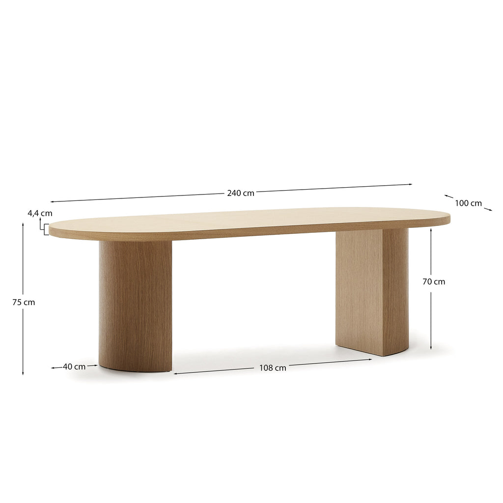 Table Nealy en placage de chêne, finition naturelle 240 x 100 cm