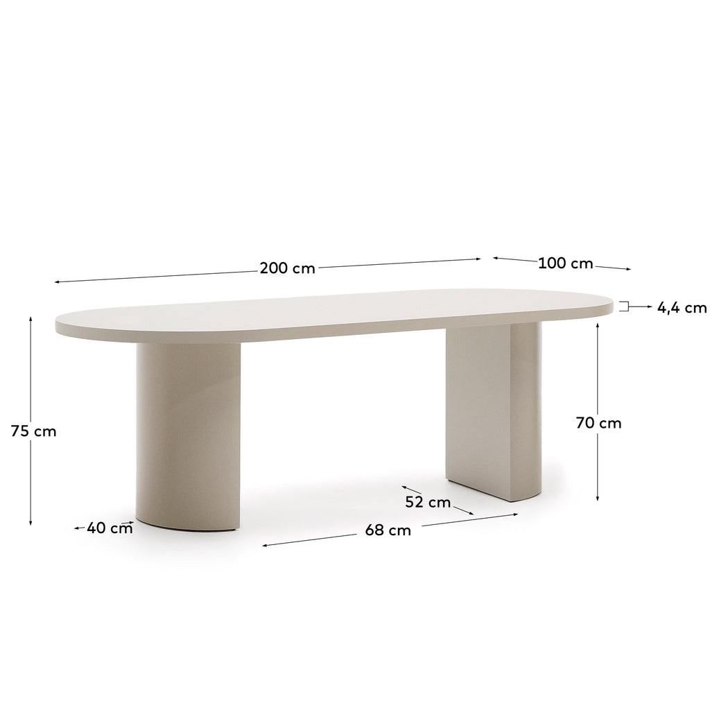 Table Nealy en DM laqué écrue 200 x 100 cm