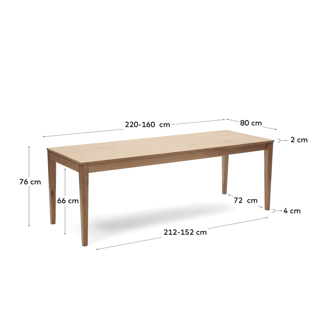 Taula extensible Yain de xapa i fusta massissa de roure 160 (220) x 80 cm