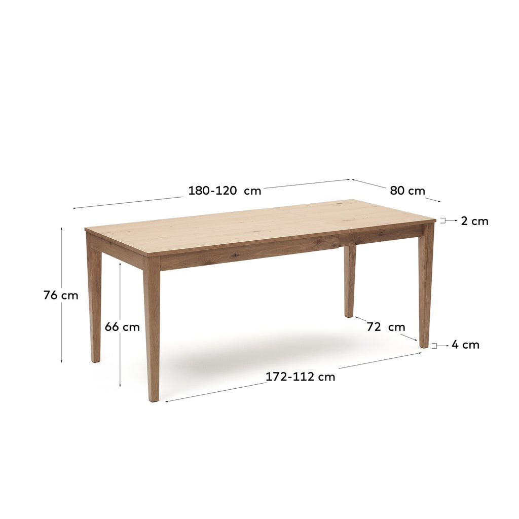Taula extensible Yain de xapa i fusta massissa de roure 120 (180) x 80 cm