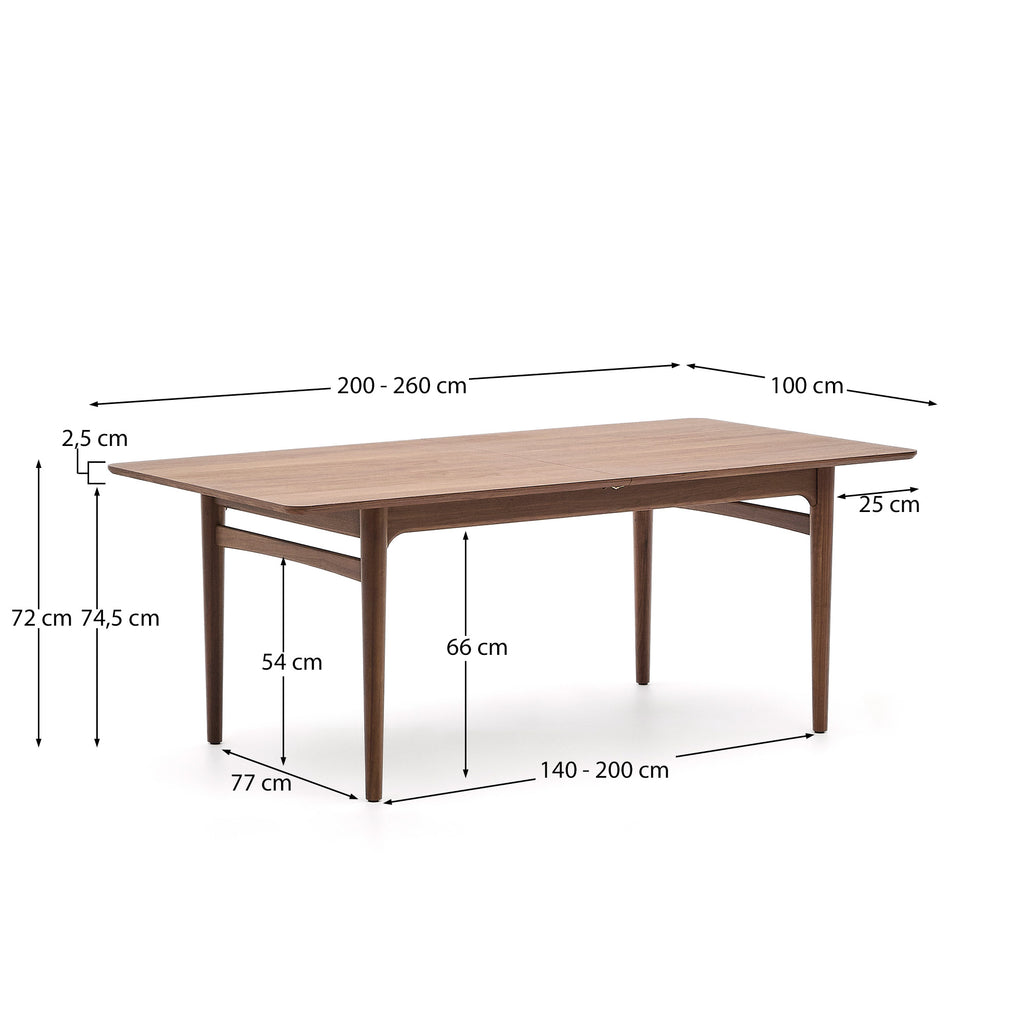 Table extensible Elan en placage et bois de noyer 200 (260 ) x 100 cm FSC 100 %