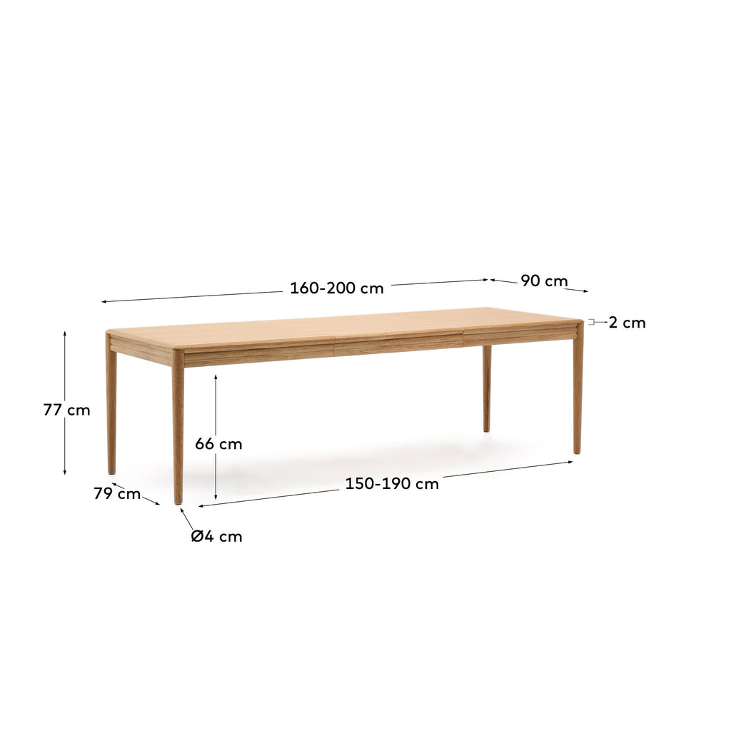 Taula extensible Lenon xapa i fusta massissa de roure FSC MIX Credit natural 160( 200) x 90 cm