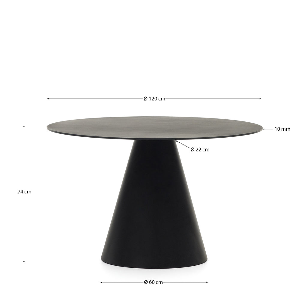 Mesa redonda Wilshire de vidrio templado y metal con acabado pintado negro Ø 120 cm