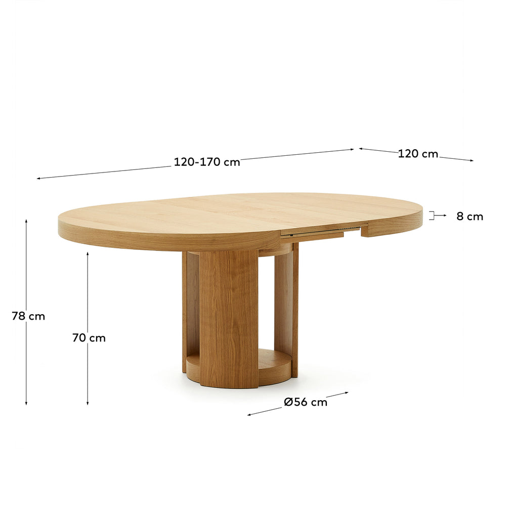 Taula extensible rodona Artis de fusta massissa i xapa de roure FSC 100%, 120 (170) x 80 cm
