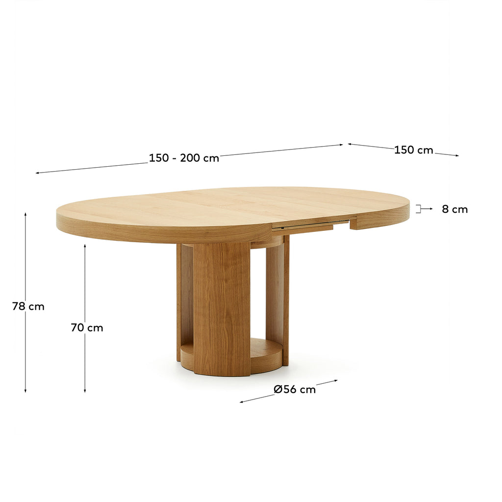 Taula extensible rodona Artis de fusta massissa i xapa de roure FSC 100%, 150 (200) x 80 cm
