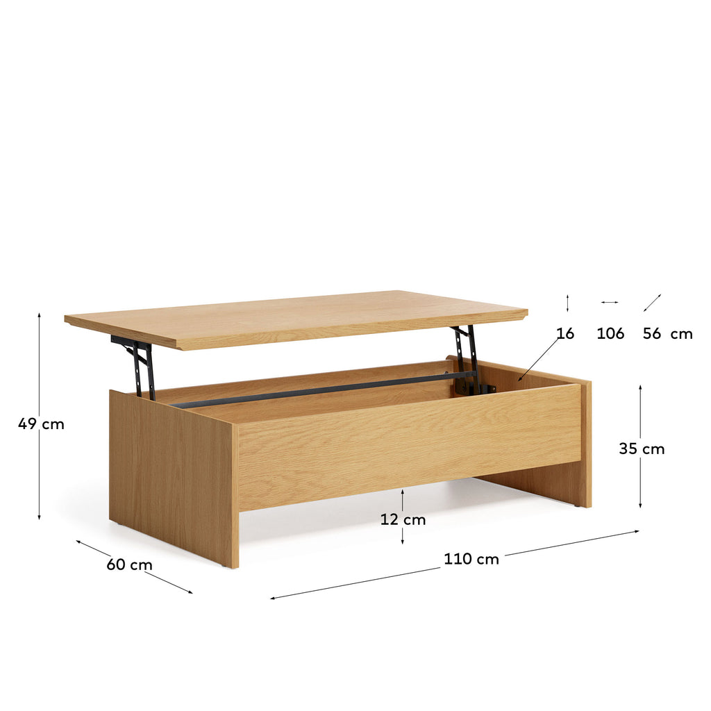 Taula de centre elevable Abilen de xapa de roure 110 x 60 cm FSC 100%
