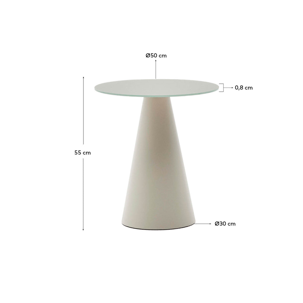 Mesa auxiliar Wilshire vidrio templado glaseado y acero acabado pintado gris mate Ø50cm