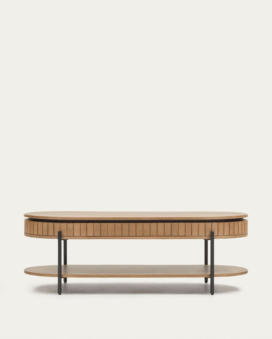 Mesa de centro Licia 1 cajón de madera maciza de mango y metal pintado negro 130 x 65 cm