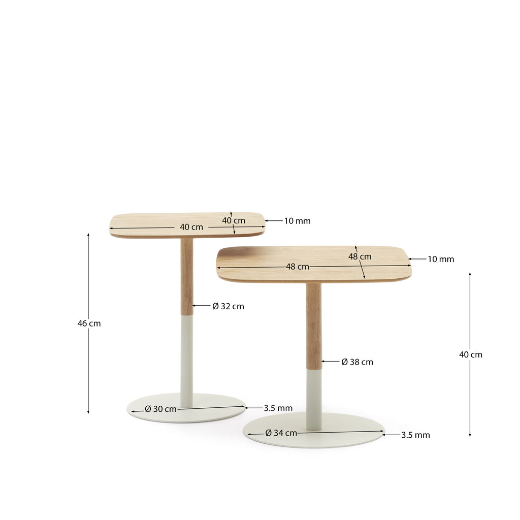 Set Watse de 2 mesas auxiliares chapa de roble y metal pintado blanco mate