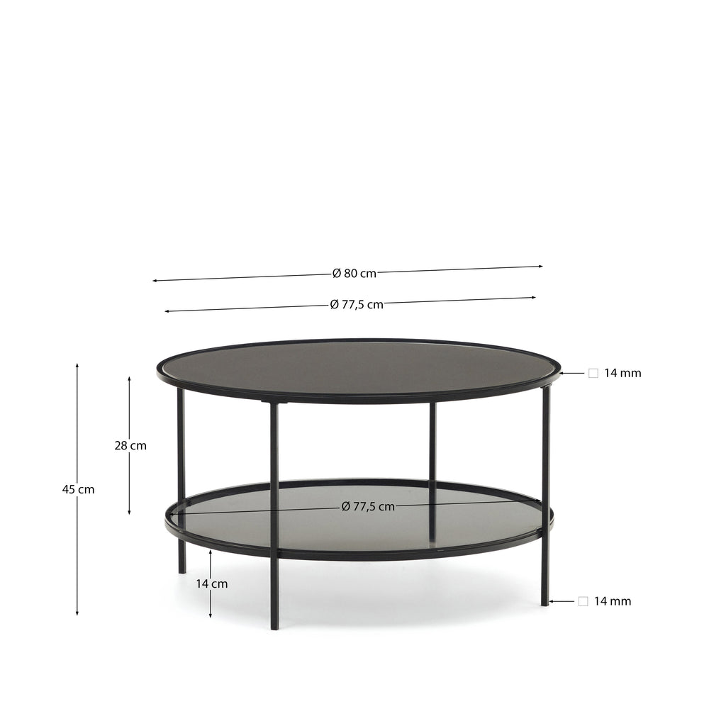 Mesa de centro Gilda de vidrio templado y metal con acabado pintado negro mate Ø 80 cm