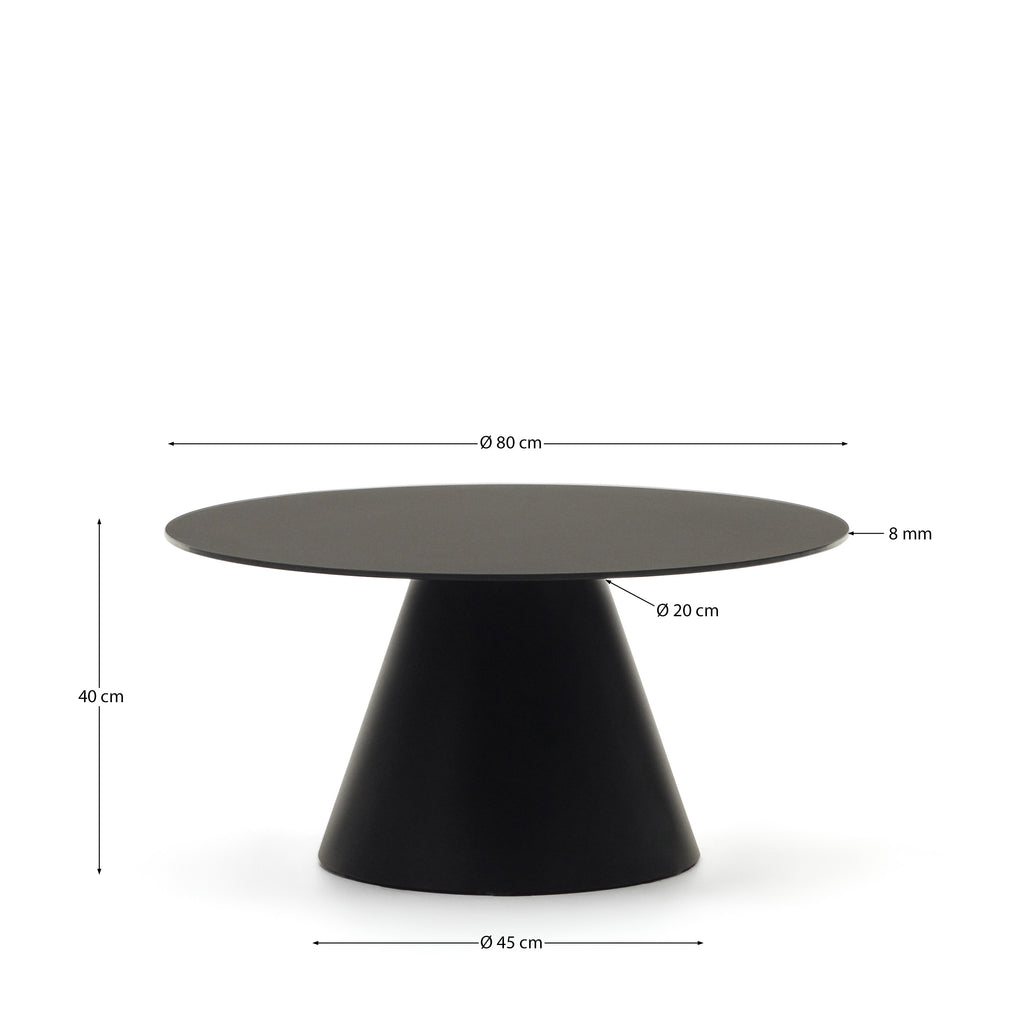 Mesa de centro Wilshire de vidrio templado y metal con acabado pintado negro Ø 80 cm