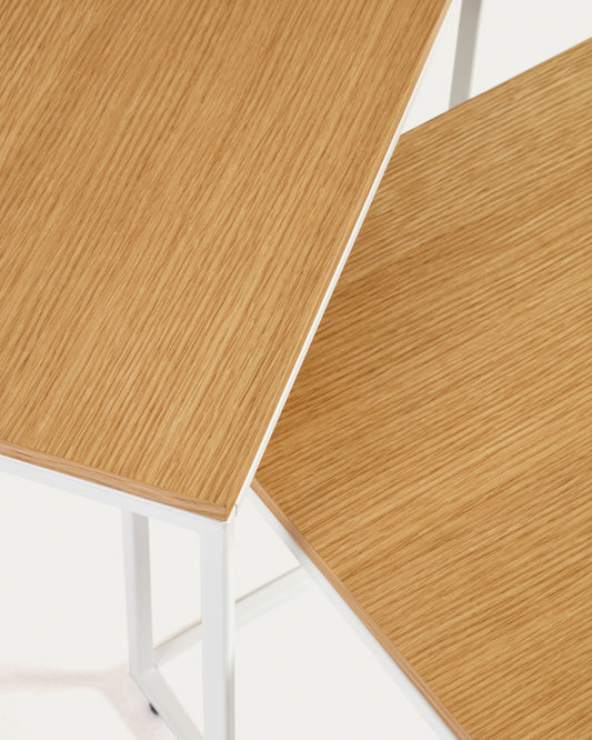 Set Yoana de 2 mesas auxiliares nido de chapa de roble y estructura de metal blanco