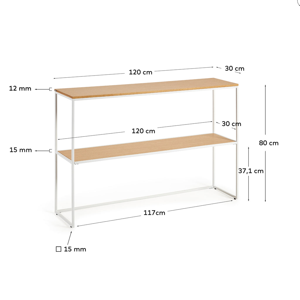 Consola Yoana de chapa de roble y estructura de metal blanco 120 x 80 cm